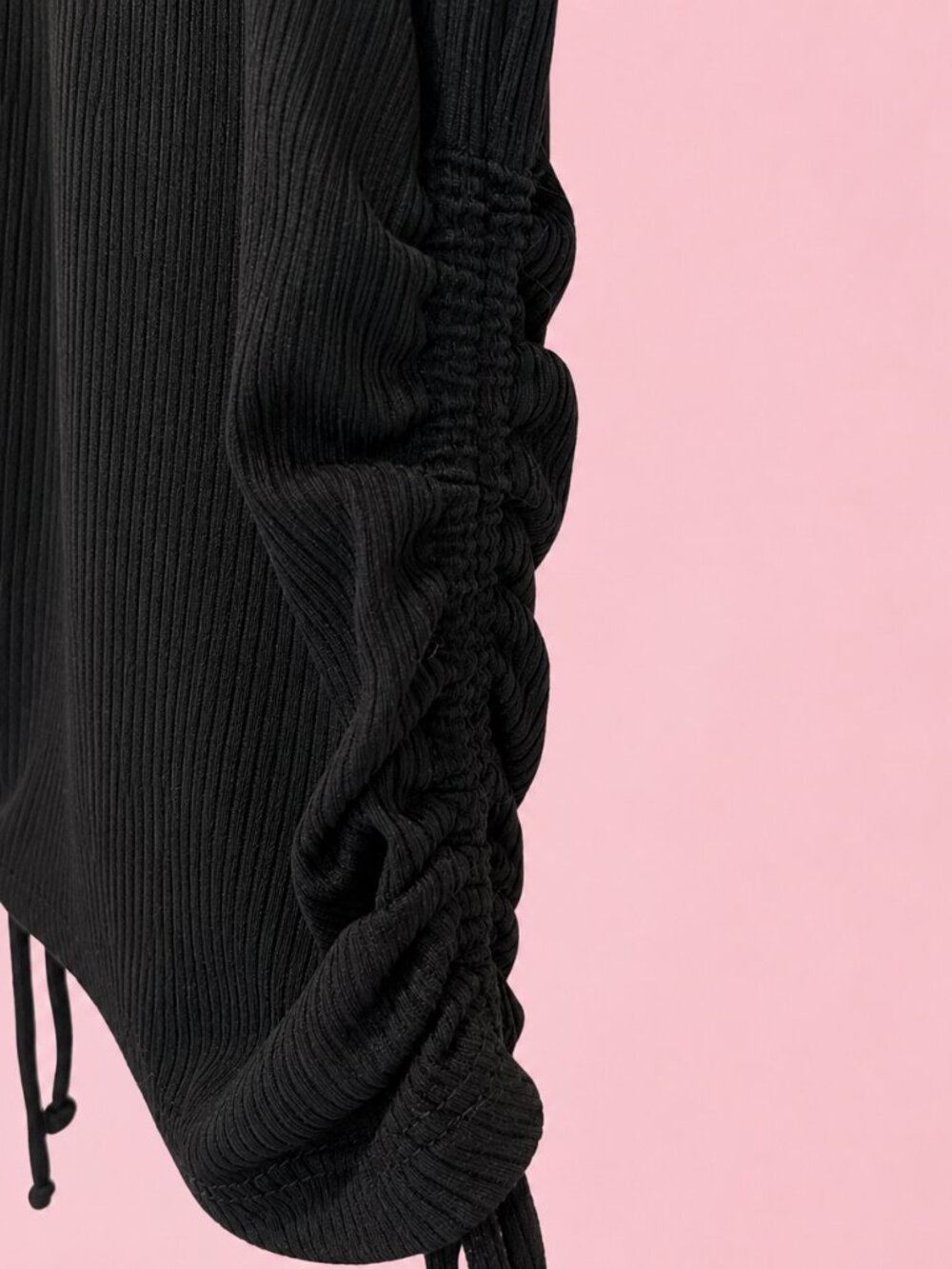 Originality Black Ribbed Ruched Side Drawstring Top | Size Small - Picture 5 of 6